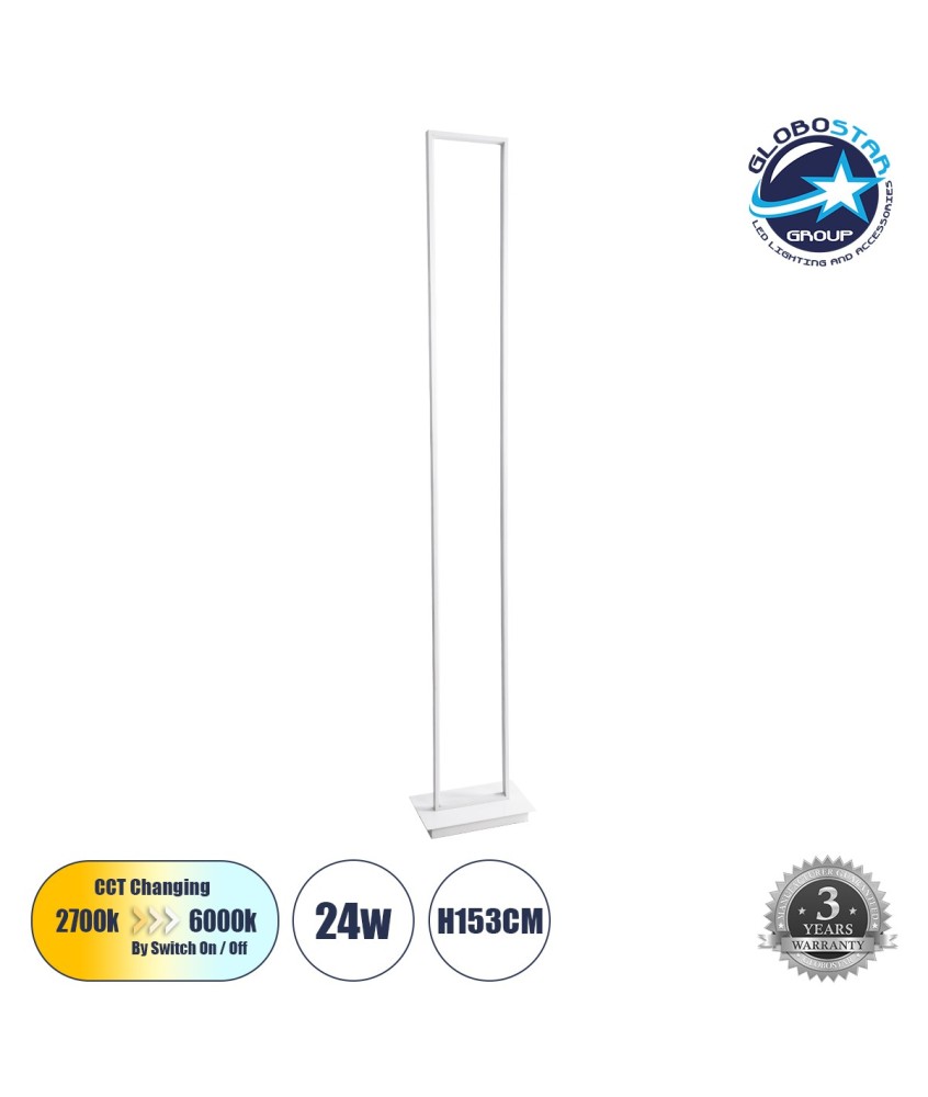 GLOBOSTAR® CORNELIE 60464 Μοντέρνο Επιδαπέδιο Φωτιστικό LED 24W 2640lm 200° AC 220-240V IP20 Ρυθμιζόμενο Λευκό CCT με Χειριστήριο από 2700K έως 6000K - Lumileds SMD Chip - Λευκό Ματ - Μ26 x Π16 x Υ153cm - 3 Χρόνια Εγγύηση
